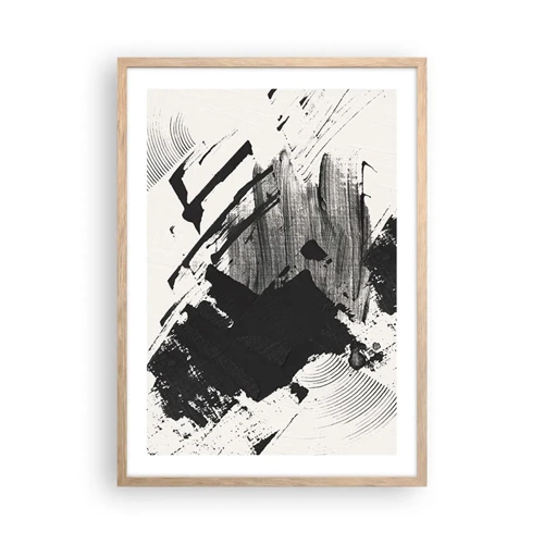 Póster en marco roble claro - Abstracción: la expresión del negro - 50x70 cm