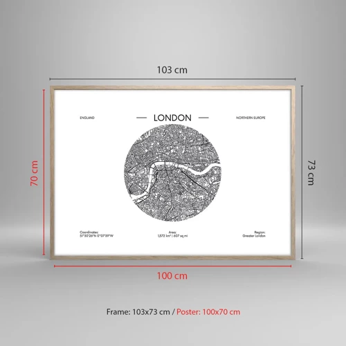 Póster en marco roble claro - Anatomía de Londres - 100x70 cm