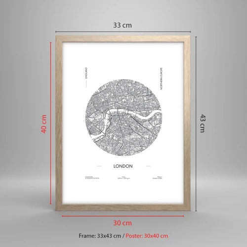 Póster en marco roble claro - Anatomía de Londres - 30x40 cm