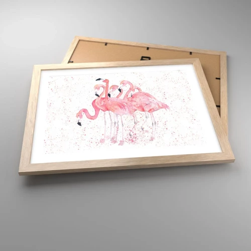 Póster en marco roble claro - Asamblea rosa - 40x30 cm
