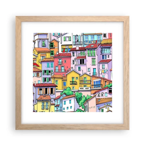 Póster en marco roble claro - Ciudad alegre - 30x30 cm