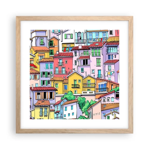 Póster en marco roble claro - Ciudad alegre - 40x40 cm