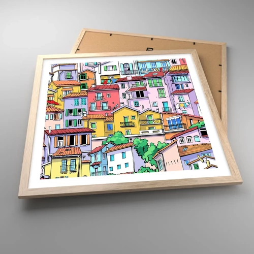 Póster en marco roble claro - Ciudad alegre - 50x50 cm