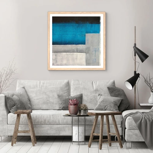 Póster en marco roble claro - Composición poética de gris y azul - 30x30 cm