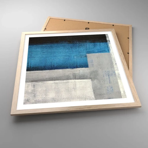 Póster en marco roble claro - Composición poética de gris y azul - 50x50 cm