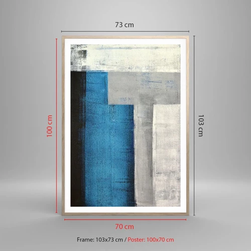 Póster en marco roble claro - Composición poética de gris y azul - 70x100 cm