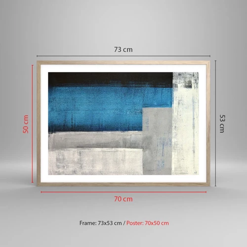 Póster en marco roble claro - Composición poética de gris y azul - 70x50 cm