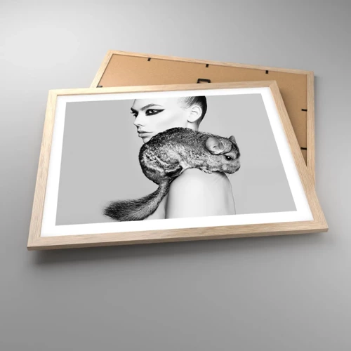 Póster en marco roble claro - Dama con chinchilla - 50x40 cm