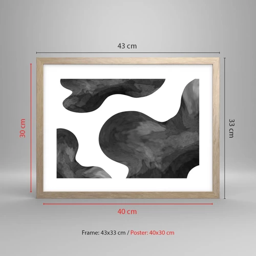 Póster en marco roble claro - El blanco fluye sobre el negro - 40x30 cm