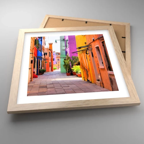 Póster en marco roble claro - El callejón arco iris - 30x30 cm