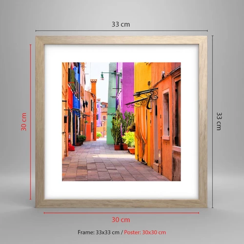 Póster en marco roble claro - El callejón arco iris - 30x30 cm