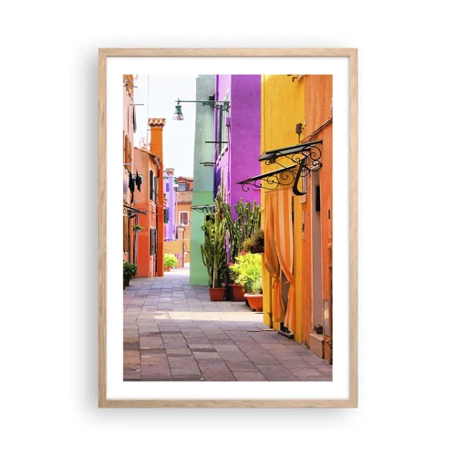 Póster en marco roble claro - El callejón arco iris - 50x70 cm