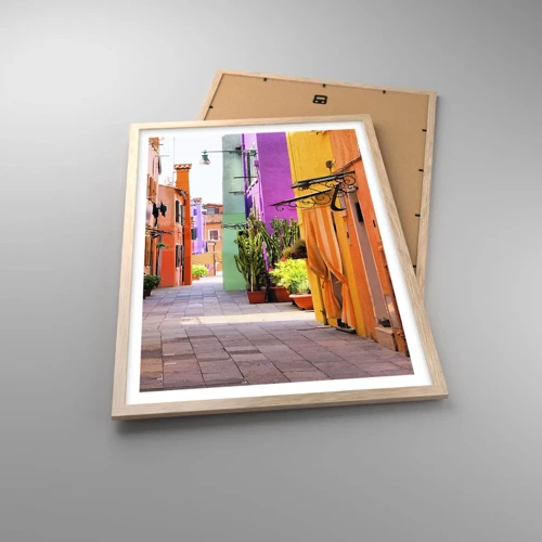 Póster en marco roble claro - El callejón arco iris - 50x70 cm