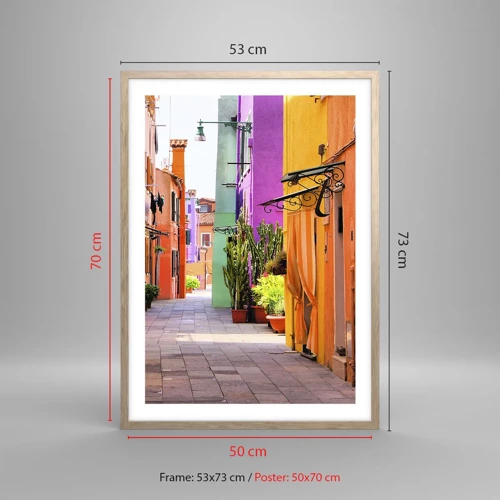 Póster en marco roble claro - El callejón arco iris - 50x70 cm