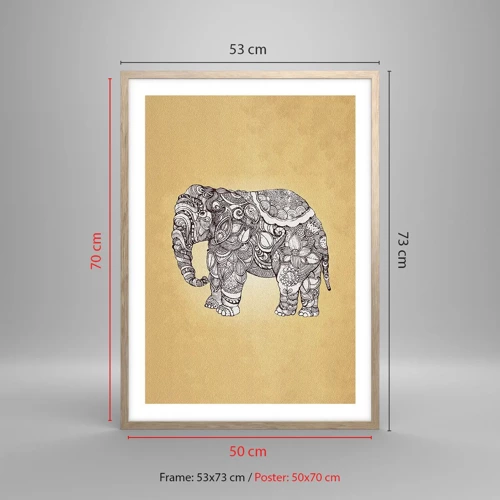 Póster en marco roble claro - El elefante decorado - 50x70 cm