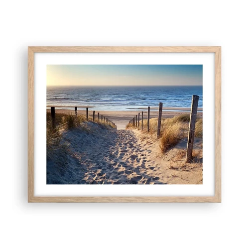 Póster en marco roble claro - El sonido del mar, el canto de los pájaros, una playa virgen entre las dunas... - 50x40 cm