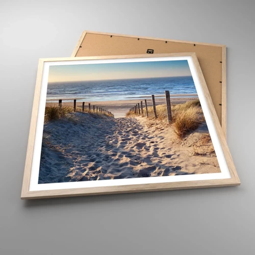 Póster en marco roble claro - El sonido del mar, el canto de los pájaros, una playa virgen entre las dunas... - 60x60 cm