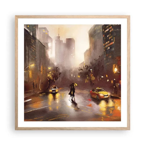 Póster en marco roble claro - En las luces de Nueva York - 60x60 cm