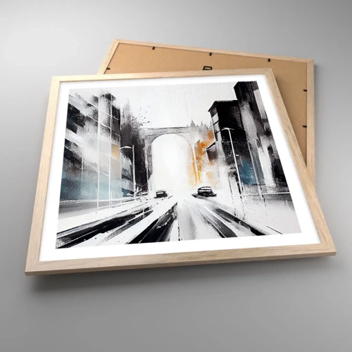 Póster en marco roble claro - Estudio de la ciudad: arquitectura y movimiento - 50x50 cm