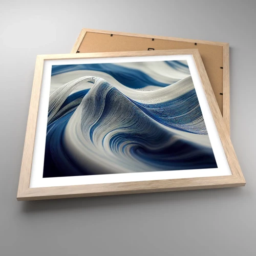 Póster en marco roble claro - Fluidez de azul y blanco - 40x40 cm