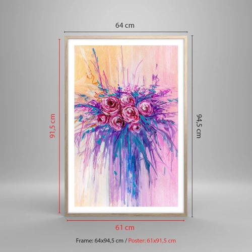 Póster en marco roble claro - Fuente de rosas - 61x91 cm