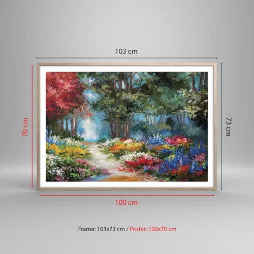 Póster en marco roble claro - Jardín forestal, bosque floral - 100x70 cm