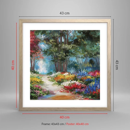 Póster en marco roble claro - Jardín forestal, bosque floral - 40x40 cm