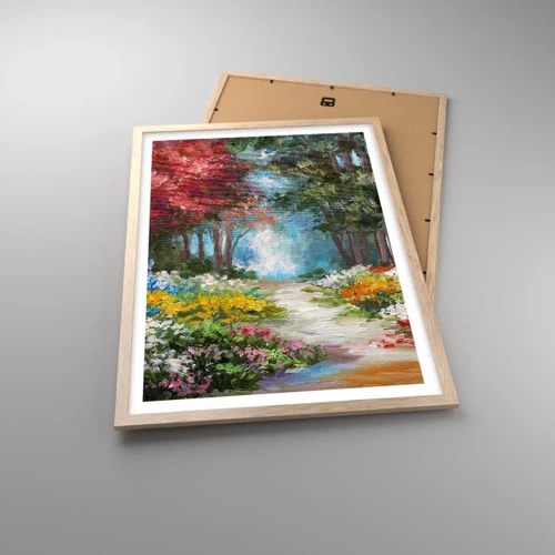 Póster en marco roble claro - Jardín forestal, bosque floral - 50x70 cm