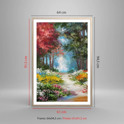 Póster en marco roble claro - Jardín forestal, bosque floral - 61x91 cm