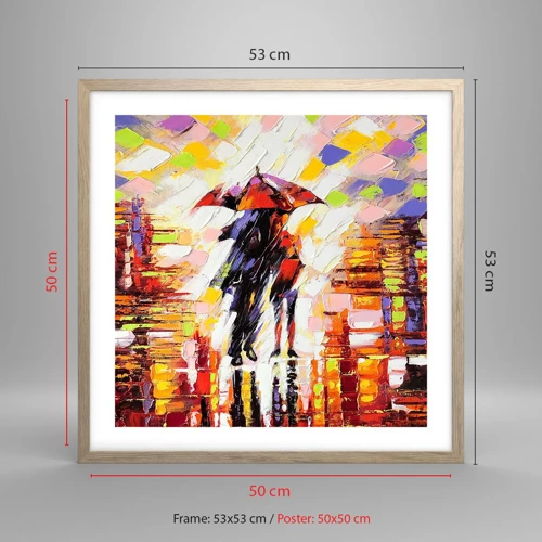 Póster en marco roble claro - Juntos a través de la noche y la lluvia - 50x50 cm