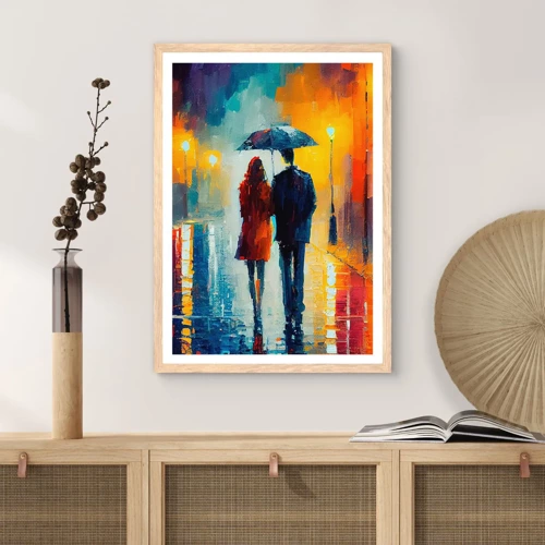 Póster en marco roble claro - Juntos en una noche llena de color - 40x50 cm