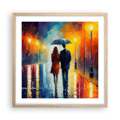 Póster en marco roble claro - Juntos en una noche llena de color - 50x50 cm