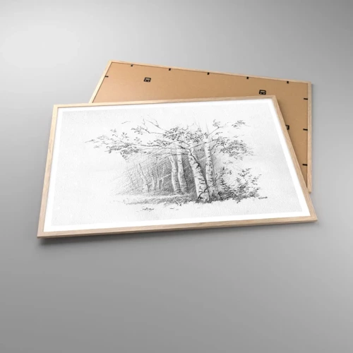 Póster en marco roble claro - La luz de un bosque de abedules - 100x70 cm