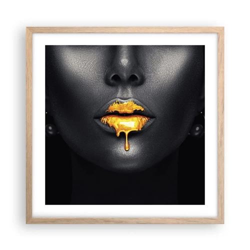 Póster en marco roble claro - Labios de oro - 50x50 cm