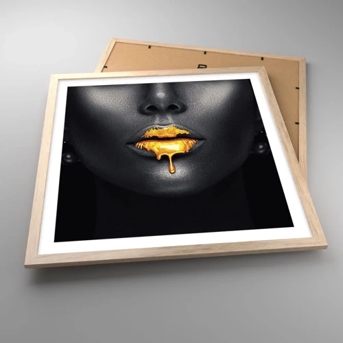 Póster en marco roble claro - Labios de oro - 50x50 cm