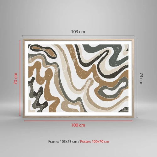 Póster en marco roble claro - Meandros de colores terrosos - 100x70 cm