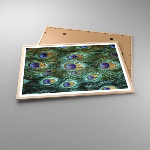 Póster en marco roble claro - Mirada de pavo real - 91x61 cm