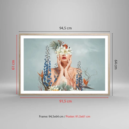 Póster en marco roble claro - Mujer-flor - 91x61 cm
