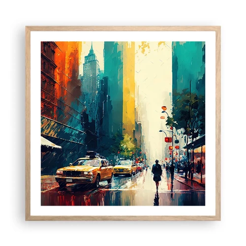 Póster en marco roble claro - Nueva York - hasta la lluvia es colorida - 60x60 cm