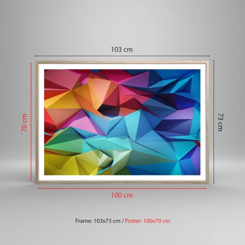 Póster en marco roble claro - Origami arco iris - 100x70 cm