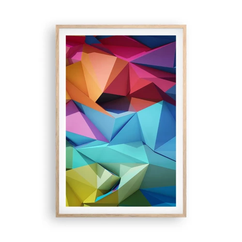 Póster en marco roble claro - Origami arco iris - 61x91 cm