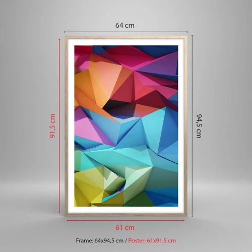 Póster en marco roble claro - Origami arco iris - 61x91 cm