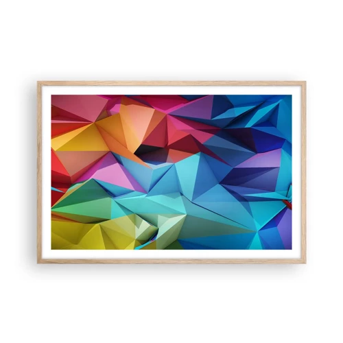 Póster en marco roble claro - Origami arco iris - 91x61 cm