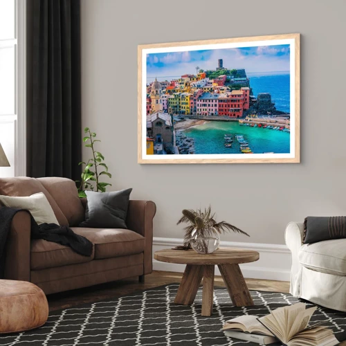 Póster en marco roble claro - Pueblo mágico del Mediterráneo - 40x30 cm