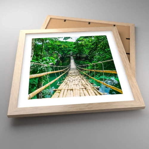 Póster en marco roble claro - Puente colgante sobre la vegetación - 30x30 cm