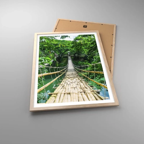 Póster en marco roble claro - Puente colgante sobre la vegetación - 50x70 cm