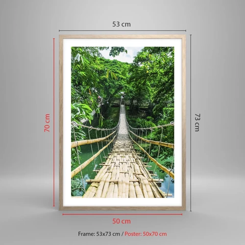 Póster en marco roble claro - Puente colgante sobre la vegetación - 50x70 cm