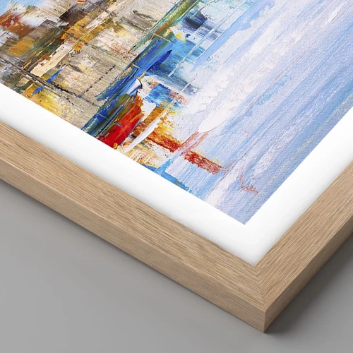 Póster en marco roble claro - Puerto urbano multicolor - 40x40 cm