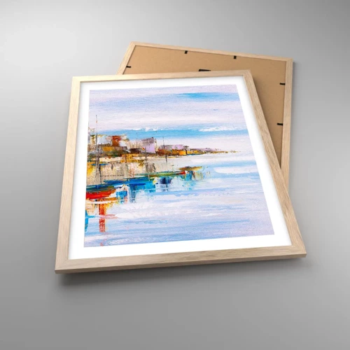 Póster en marco roble claro - Puerto urbano multicolor - 40x50 cm
