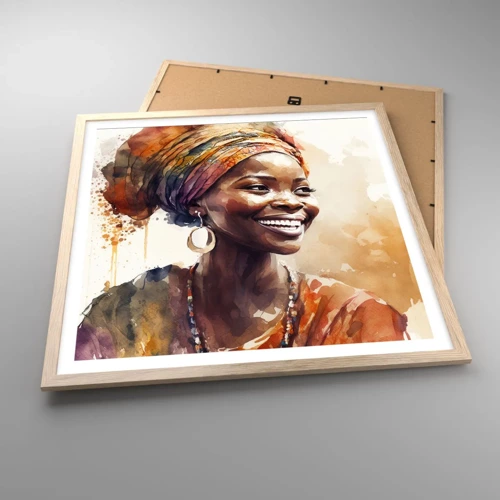 Póster en marco roble claro - Reina africana - 60x60 cm